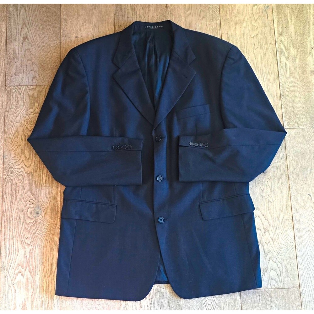 Hugo Boss Mens Navy 100% Wool Blazer 46R Single Breasted 3-Button